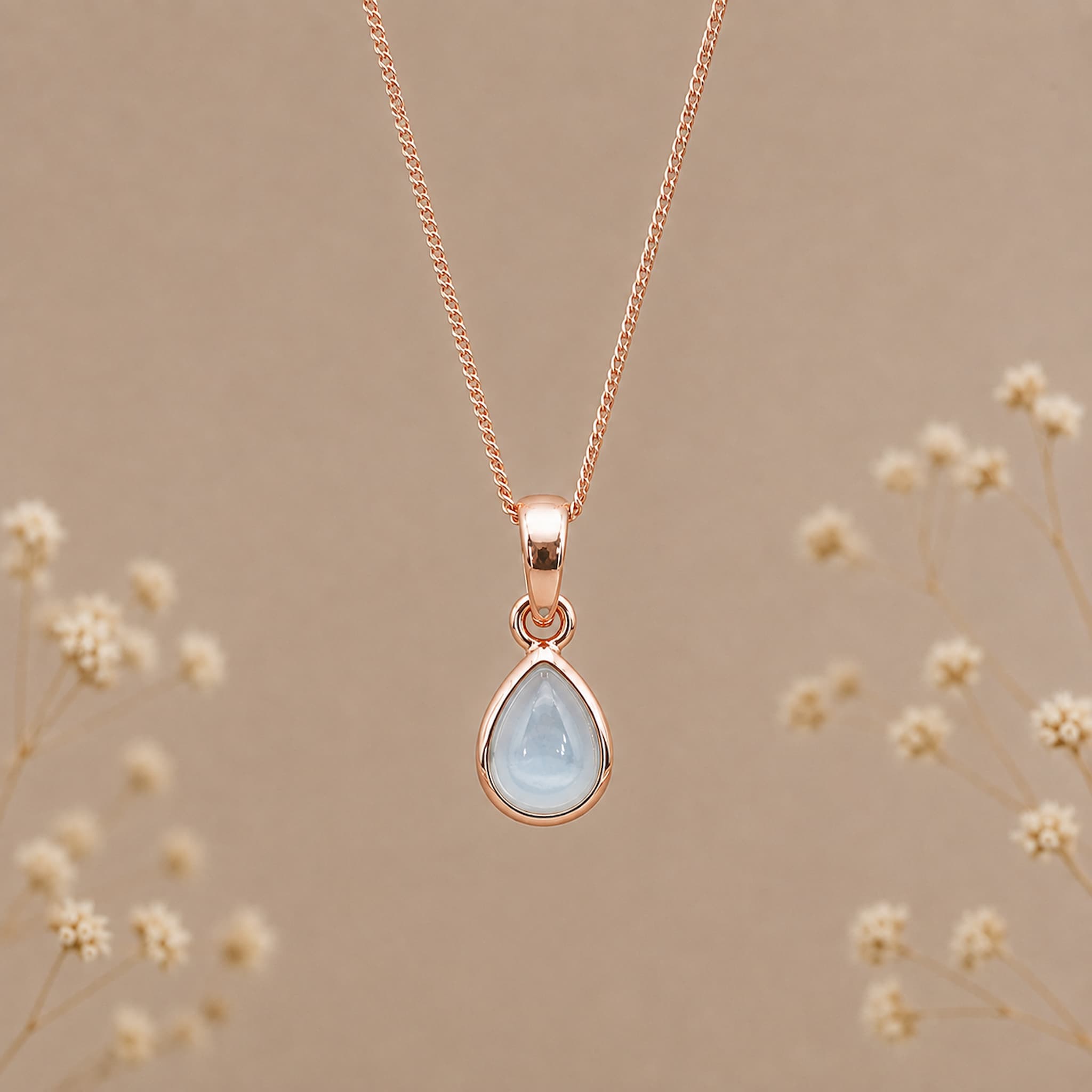 rose gold november birthstone natural blue topaz pendant necklace hanging