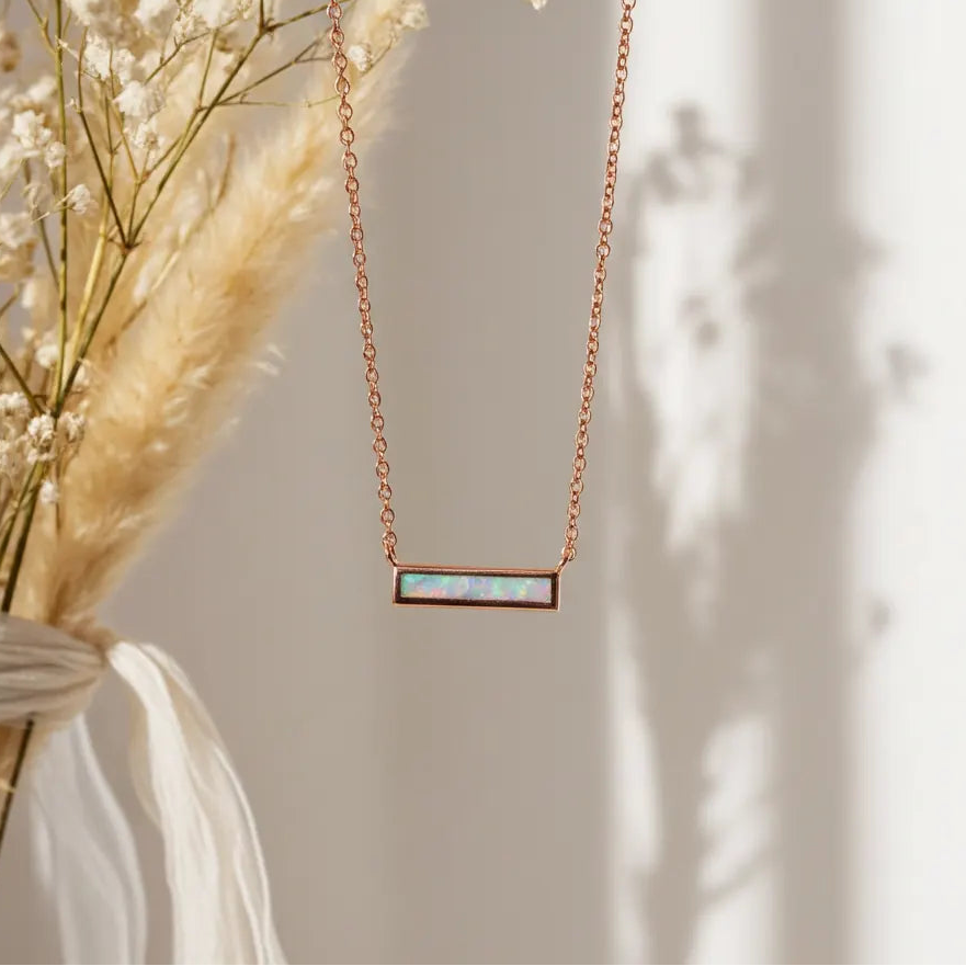 dainty rose gold opal bar necklace by indie and harper australia
