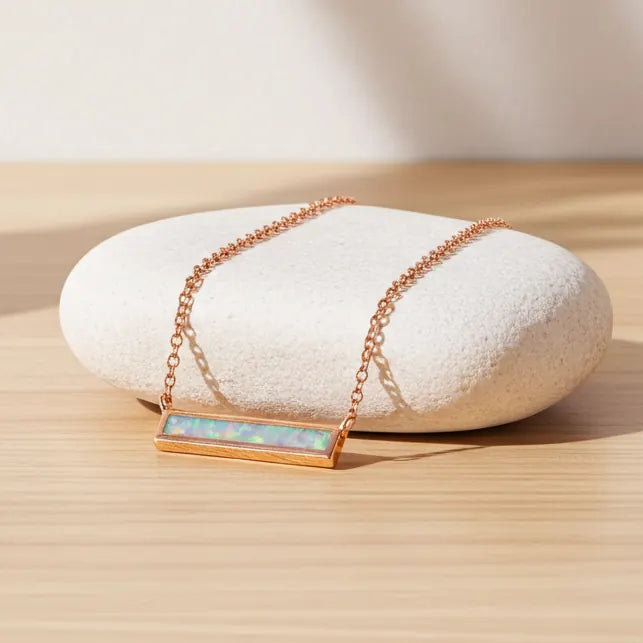 dainty rose gold opal bar necklace by indie and harper jewellery australia
