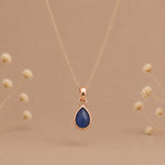 rose gold september birthstone natural sapphire teardrop pendant necklace hanging