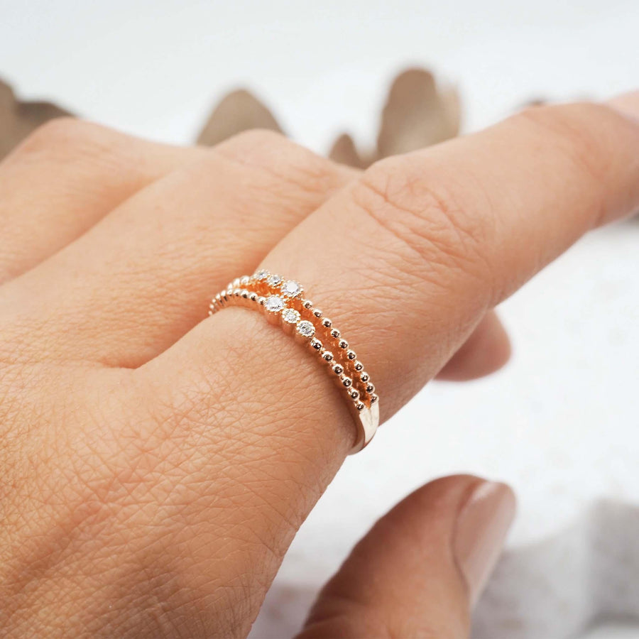Hand wearing Rose Gold Ring - womens rose gold jewellery by indie and harper