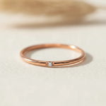 minimalist waterproof rose gold stacker ring with dainty cubic zirconia