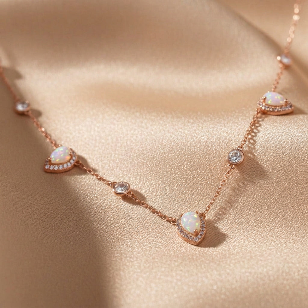 Stardust opal rose gold necklace