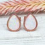rose gold tear drop white opal stud earrings by indie and harper australia