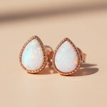 rose gold tear drop white opal stud earrings by indie and harper australi