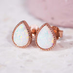 Rose Gold White Opal Rain Drop Earrings - womens jewellery by indie and harper