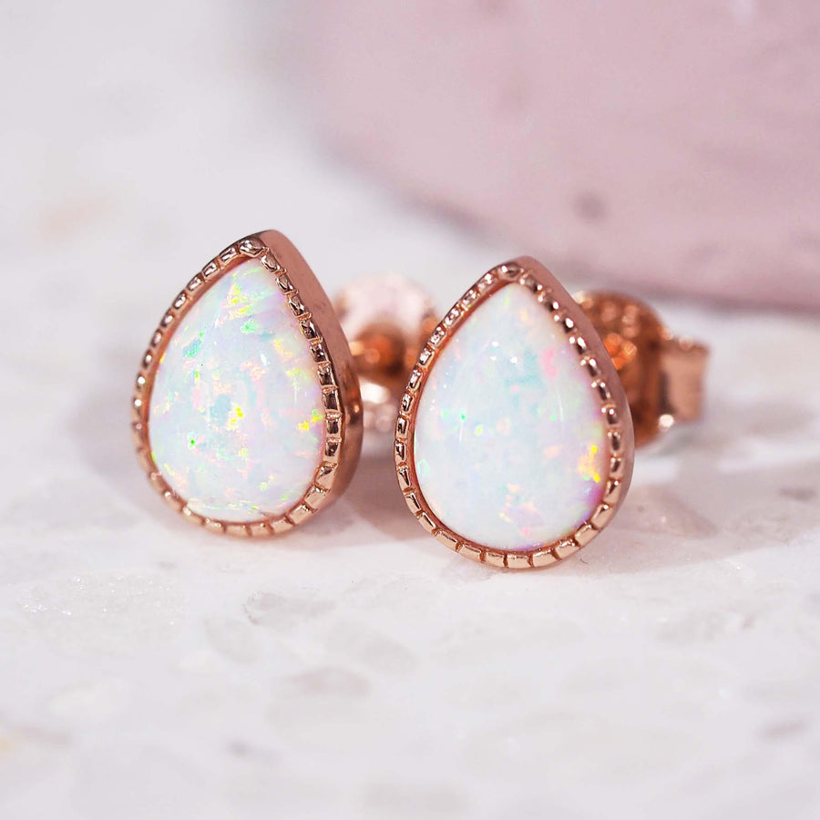 Rose Gold Opal Earrings - womens rose gold jewellery australia