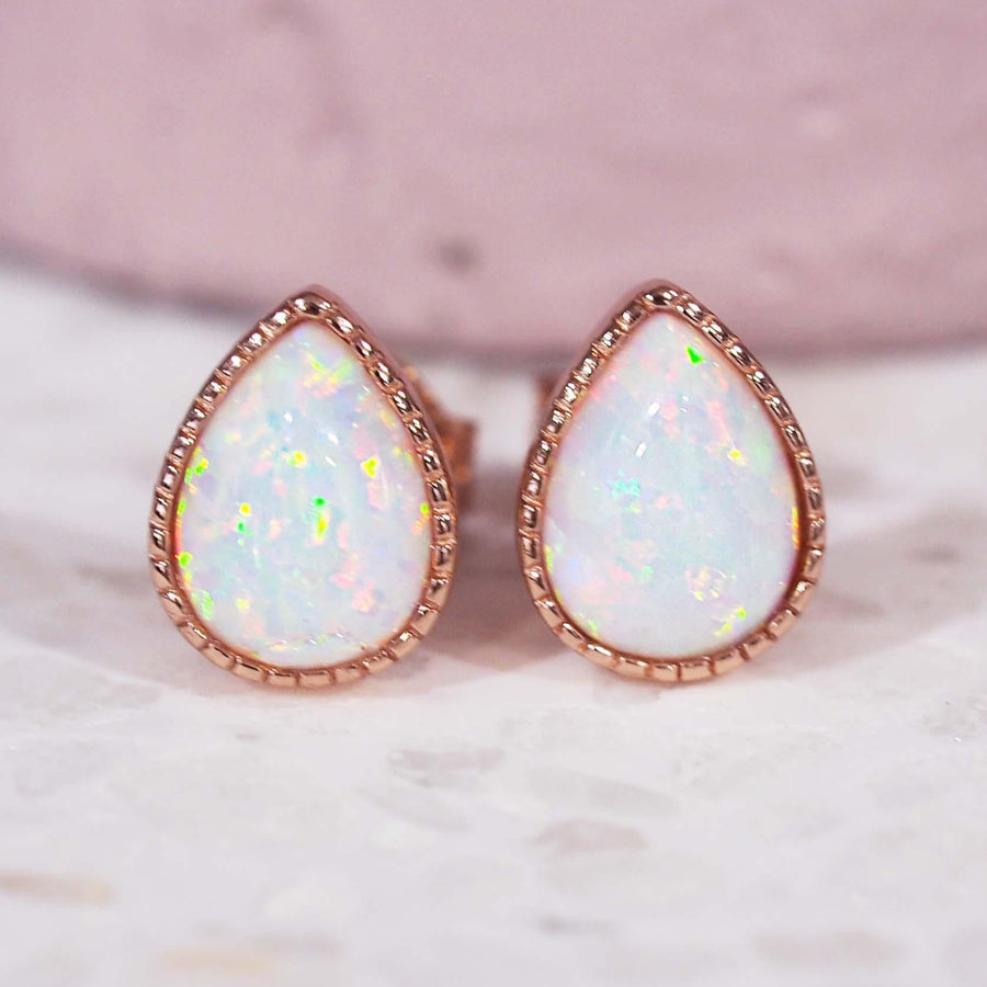 Rose Gold Opal Earrings - womens rose gold jewellery 