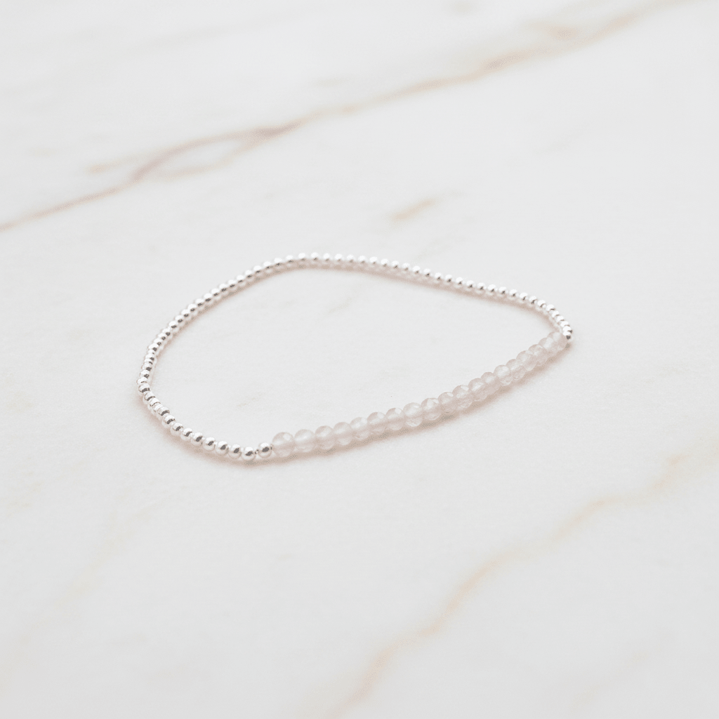 sterling silver rose quartz beaded bracelet