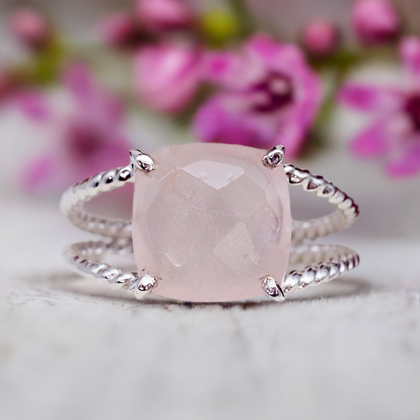 sterling silver rose quartz ring by Indie and Harper