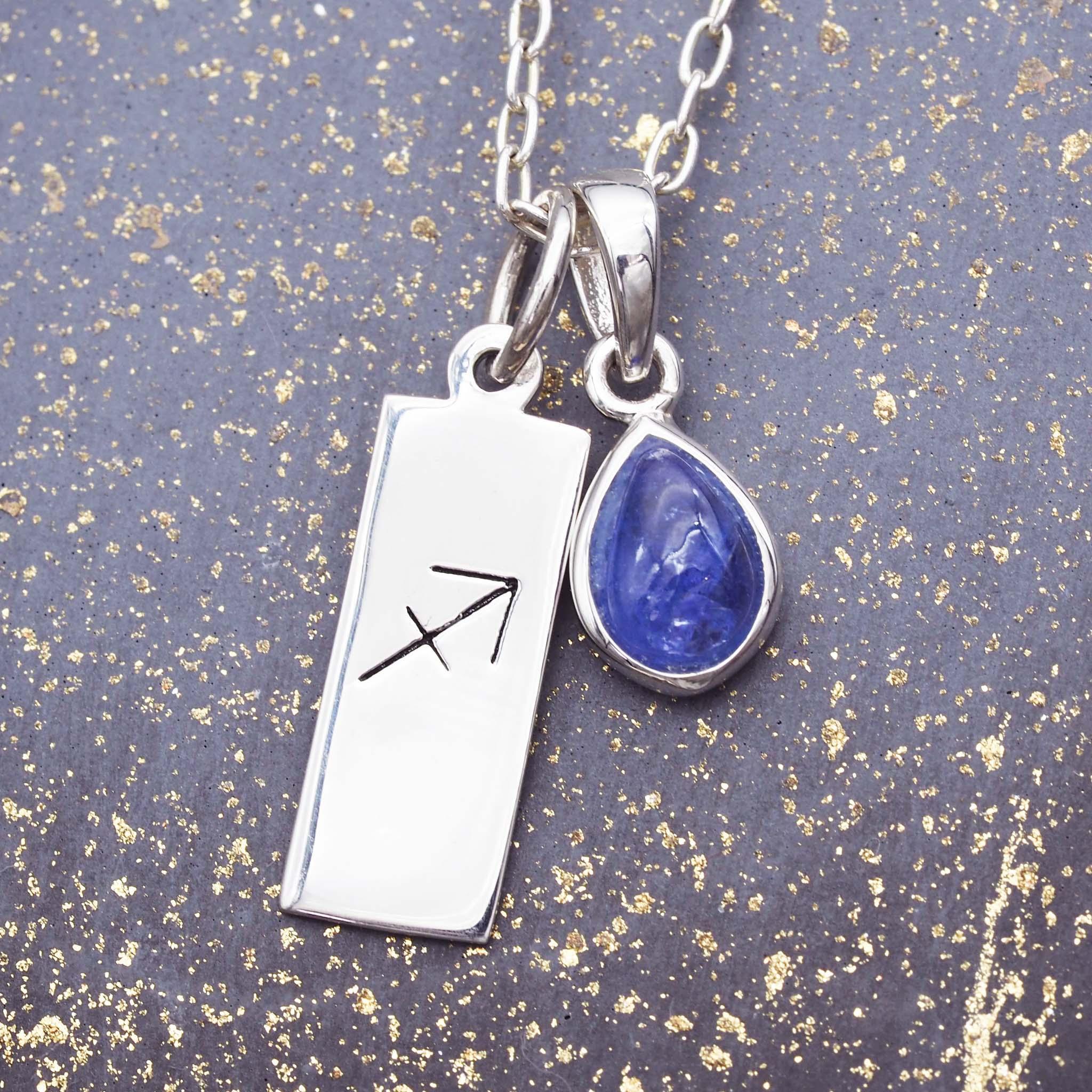 silver Sagittarius and December Birthstone Tanzanite necklace by indie and harper austraia