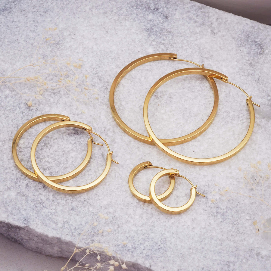 Gold Hoop Earrings in 3 x different sizes - gold waterproof jewellery australia