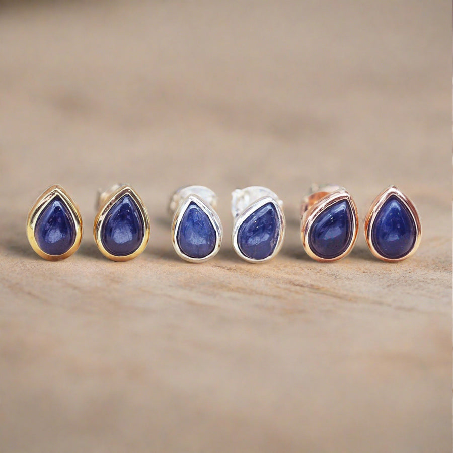 September Birthstone Earrings with Sapphire gemstones in Gold, Silver and Rose Gold