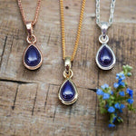 rose gold, gold and silver september birthstone necklaces with natural sapphire gemstones - birthday gift for her