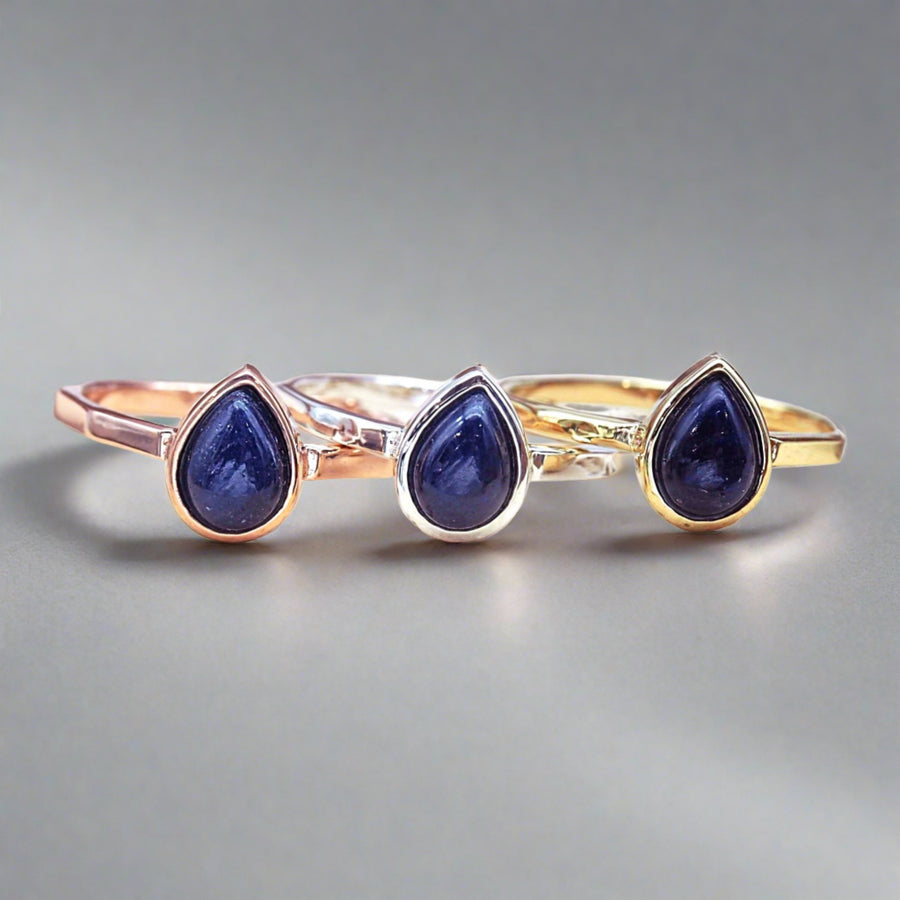 september birthstone rings - rose gold, silver and gold sapphire rings - September birthstone jewellery Australia 