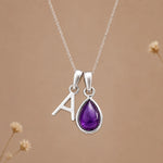 Sterling silver initial A necklace with a February amethyst pendant