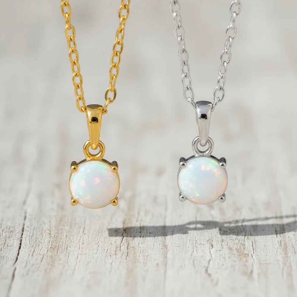 gold and sterling silver opal necklaces by indie and harper australia