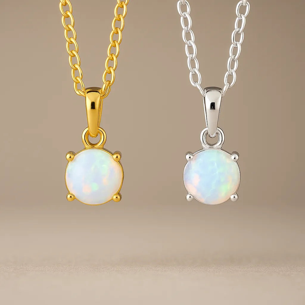 gold and sterling silver opal necklaces by indie and harper australia