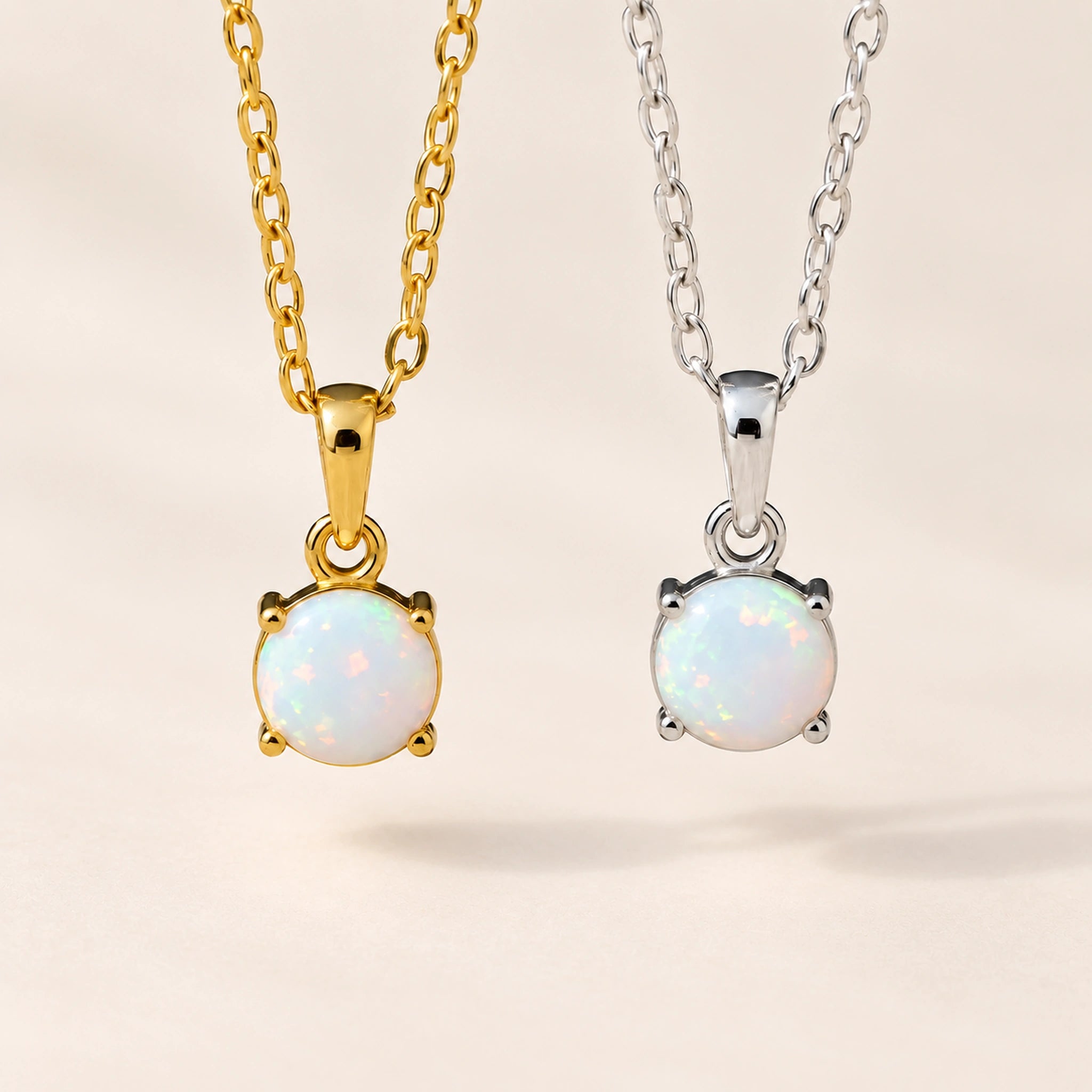 gold and sterling silver white opal necklaces