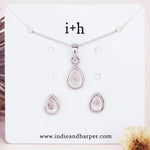 Sterling Silver April Birthstone Jewellery set including pear-shaped stud earrings and pendant necklace