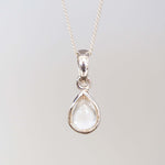 Sterling Silver April birthstone necklace with a pear-shaped natural clear quartz gemstone pendant - birthstone jewellery gift for her