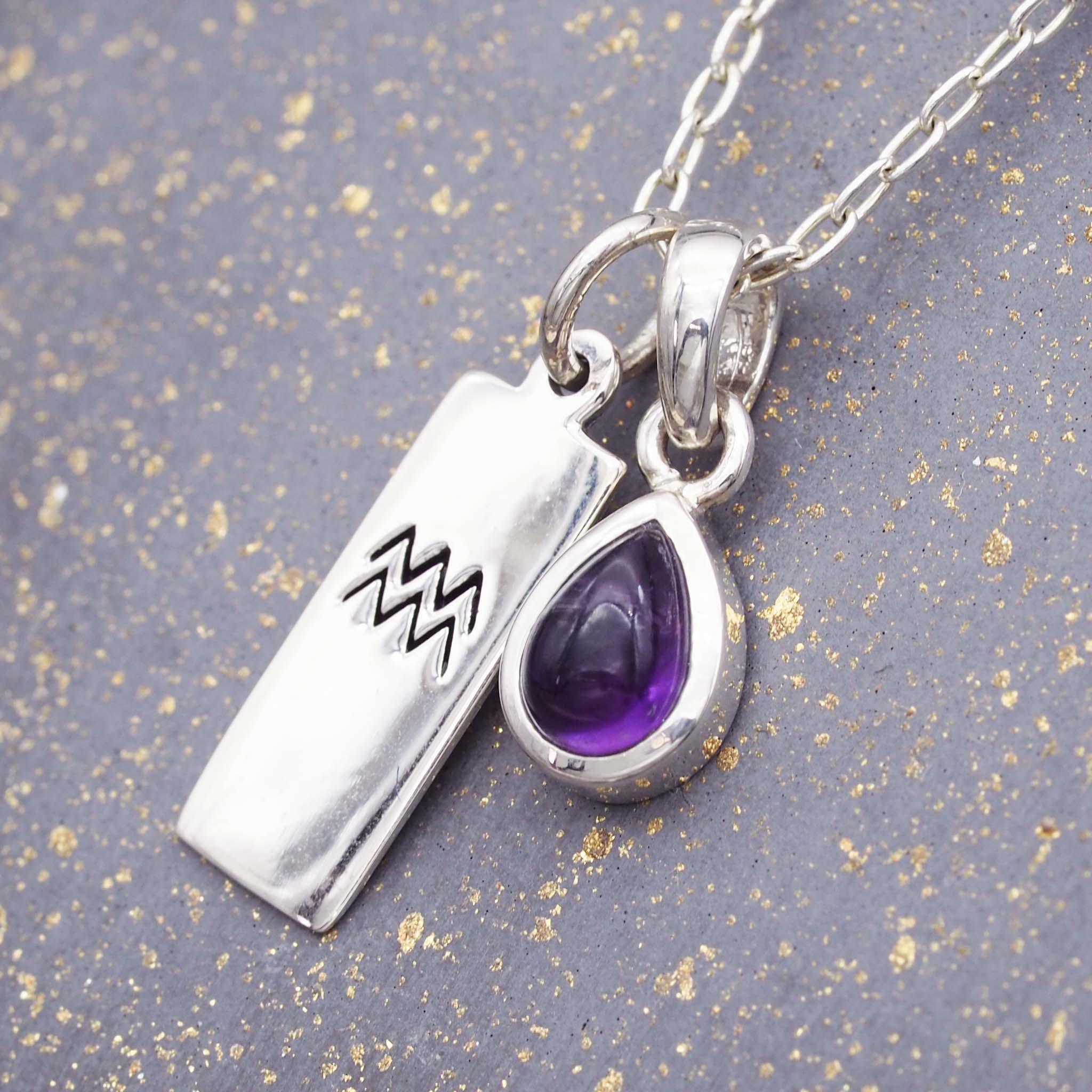 Silver Aquarius and february Birthstone amethyst Necklace - indie and harper australia 