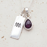 Zodiac Aquarius and January Birthstone Sterling silver garnet Necklace 