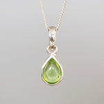 Sterling Silver August birthstone necklace with pear-shaped natural peridot gemstone pendant - birthday gift for her