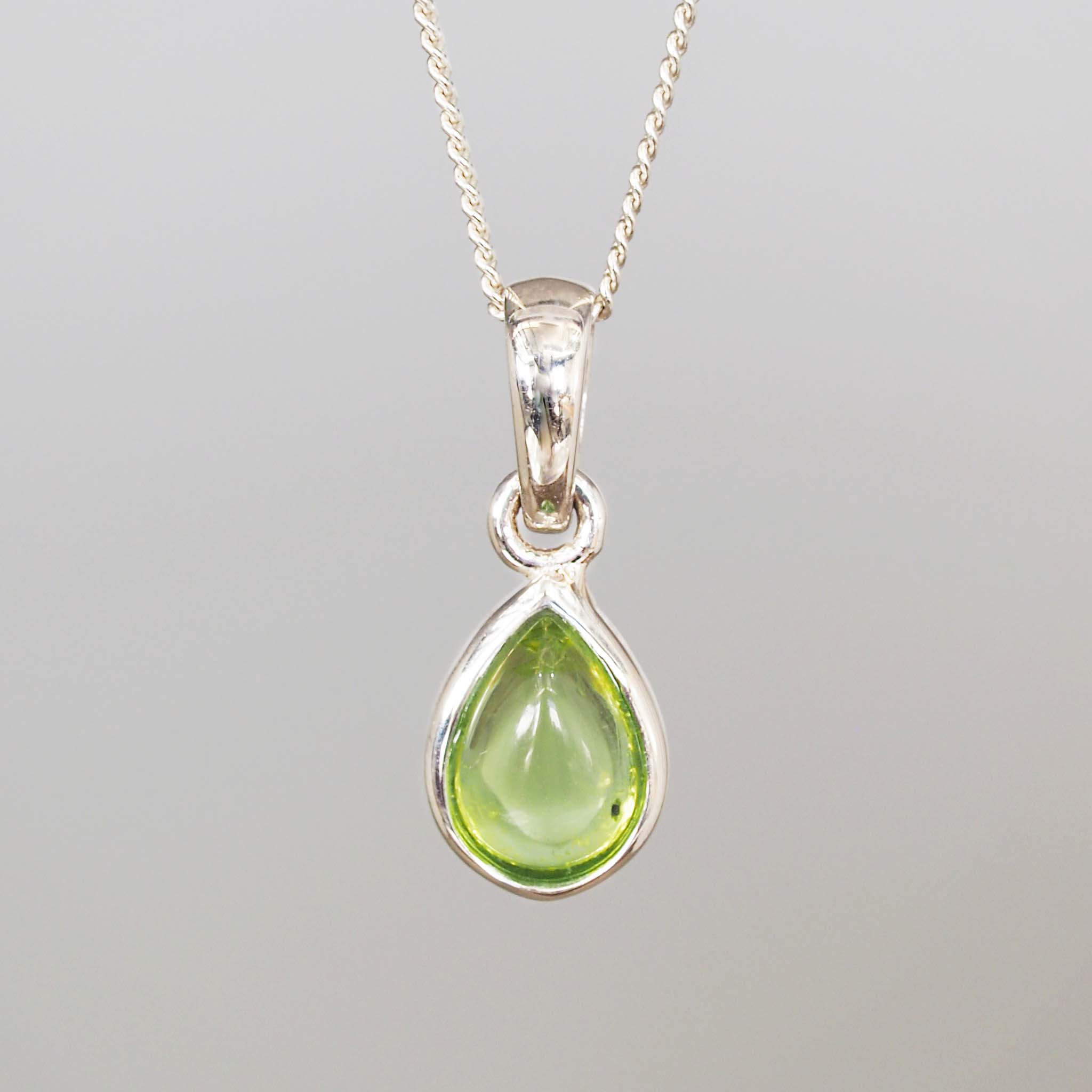 Sterling Silver August birthstone necklace with pear-shaped natural peridot gemstone pendant - birthday gift for her