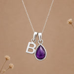 Sterling silver initial B necklace with a February amethyst pendant