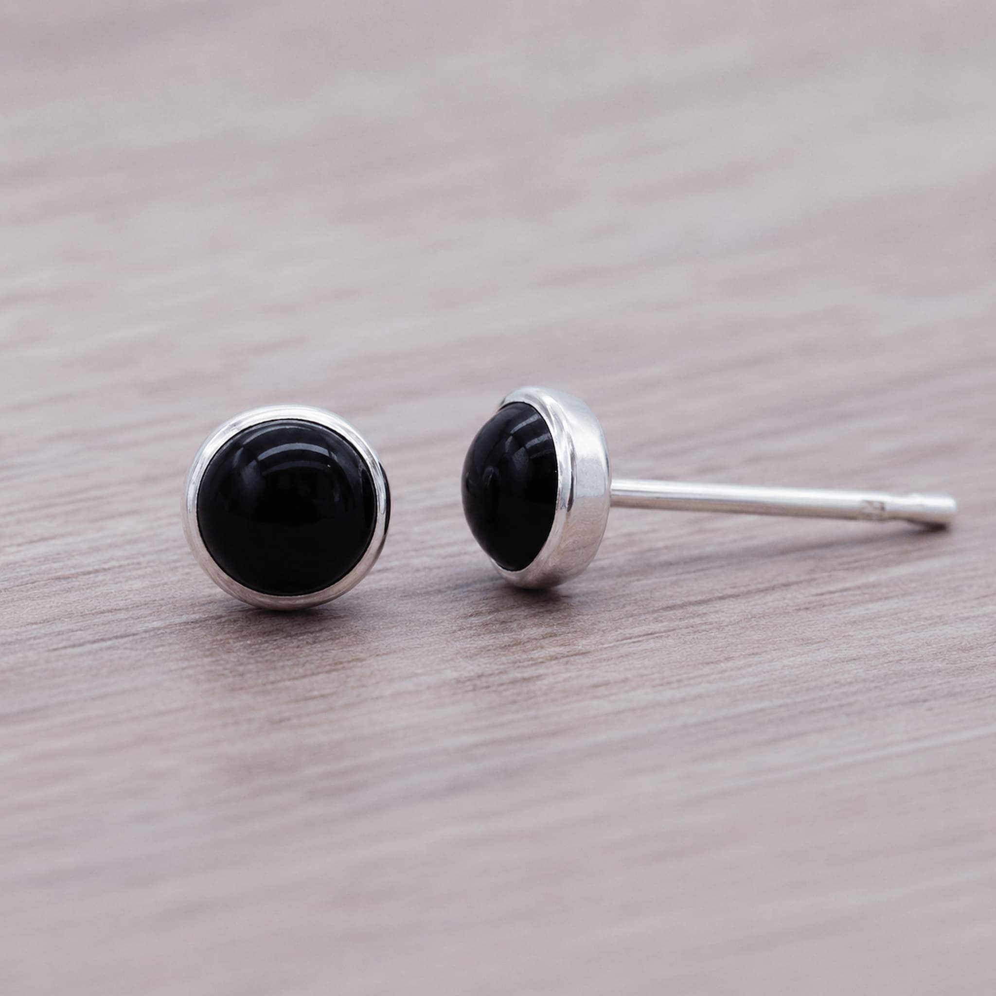 sterling silver natural black onyx earrings