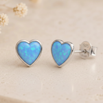 Sterling silver blue opal heart stud earrings