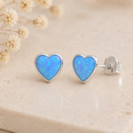 sterling silver stud earring with blue opal heart