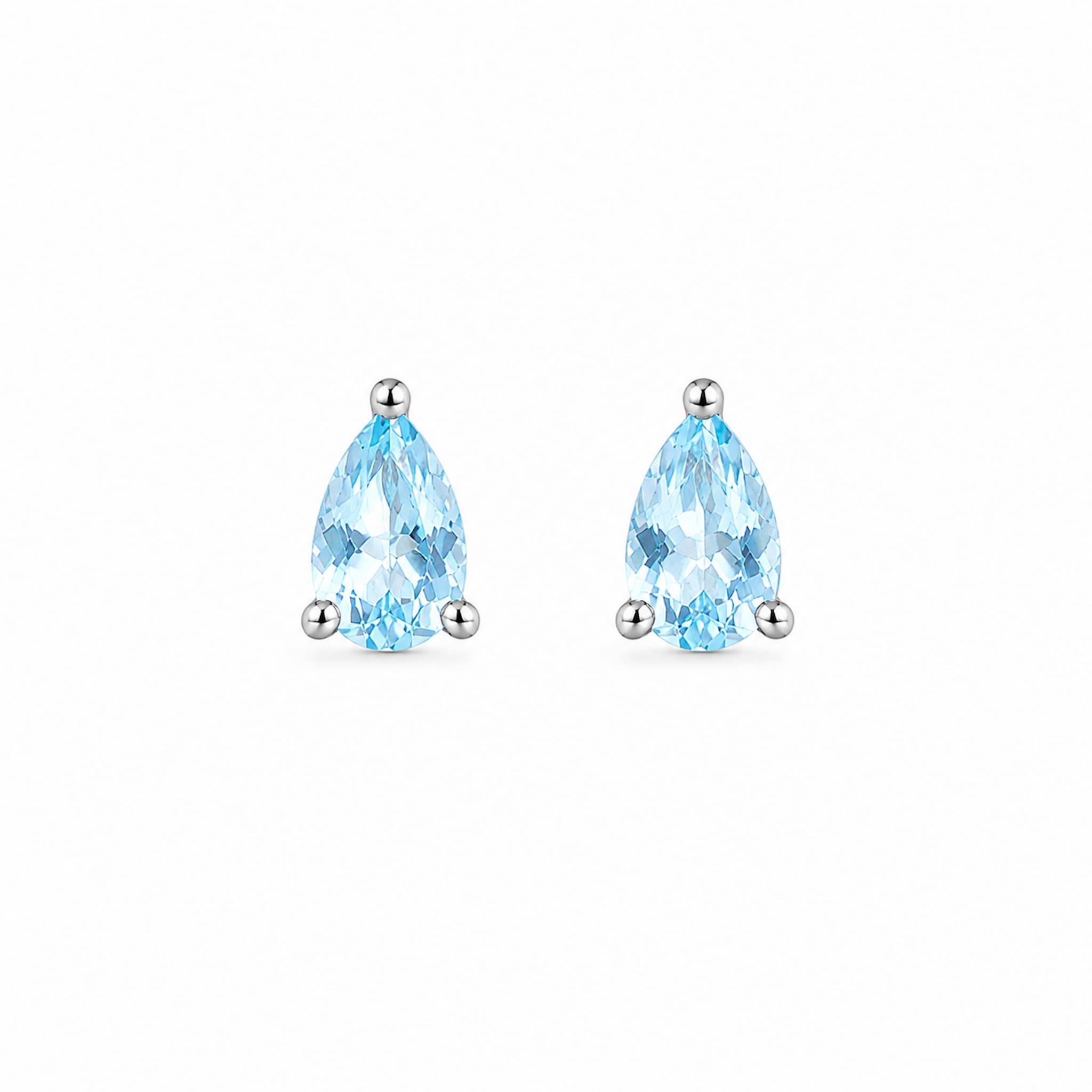 sterling silver facted claw-set pear-shaped natural blue topaz stud earrings