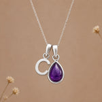 Sterling silver initial C necklace with a February amethyst pendant