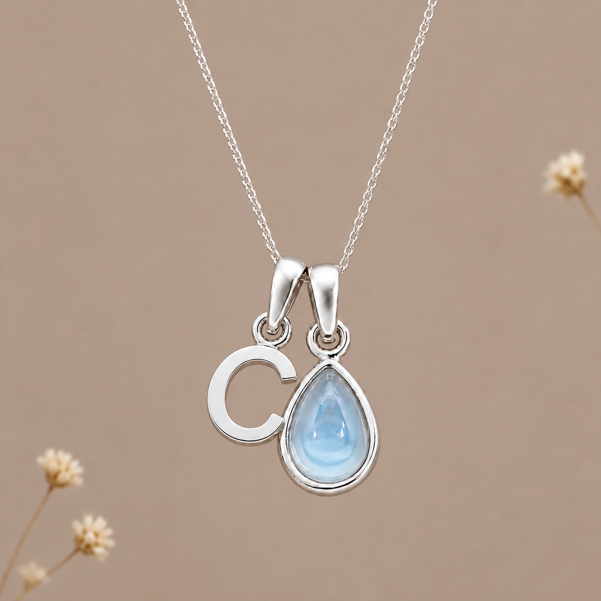 Silver Initial Necklace - November Birthstone Topaz – Indie and Harper