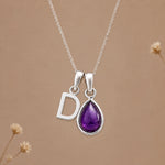 Sterling silver initial D necklace with a February amethyst pendant