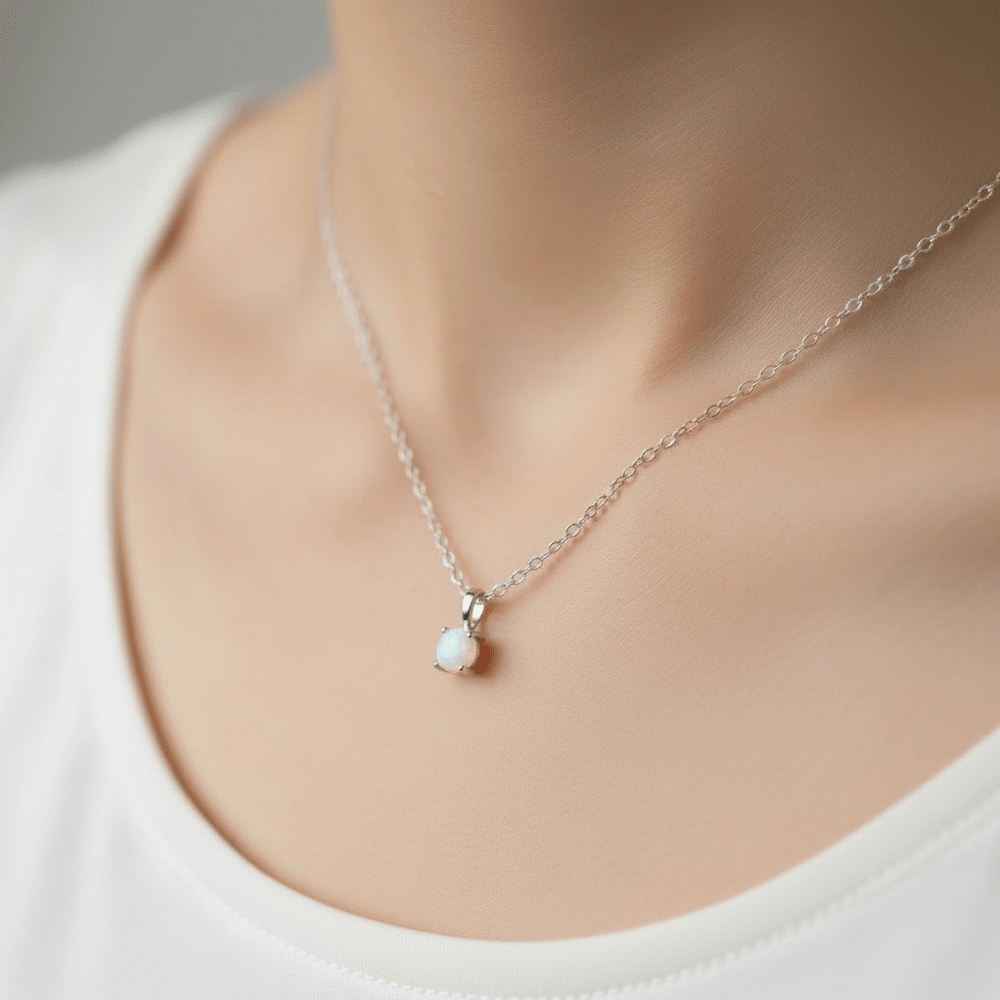Necklace with an opal pendant on a mannequin
