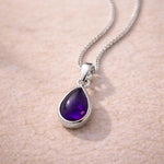 Sterling Silver February Birthstone necklace with a pear-shaped purple natural amethyst gemstone pendant - Birthday Jewellery Gift