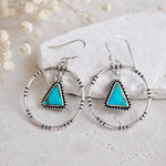 sterling silver french hook earrings with tribal engraving design and natural turquoise stone