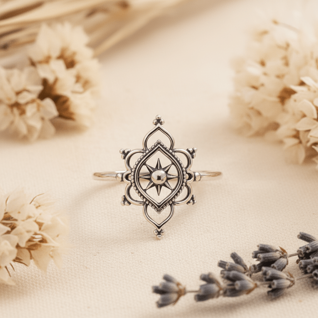 sterling silver dainty mandala ring