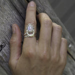 sterling silver half moon moonstone ring being worn - moonstone jewellery australia