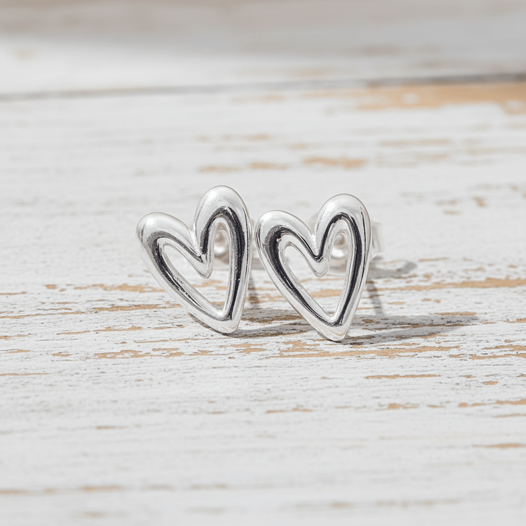 Sterling Silver Heart Shaped Stud Earrings