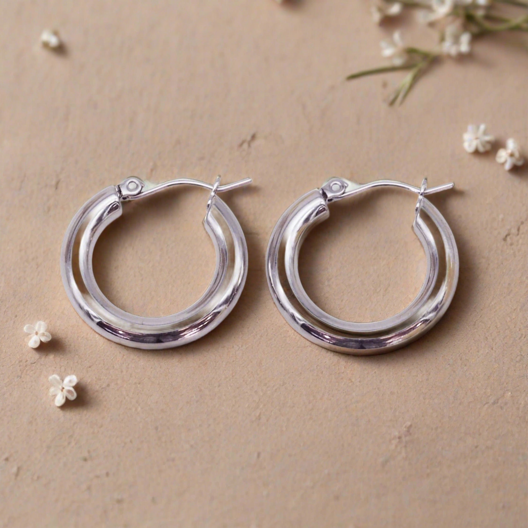 Indie and Harper Silver Hoop Earrings - waterproof silver jewellery Australia