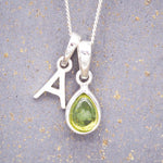 indie and harper sterling Silver initial and August birthstone peridot necklace