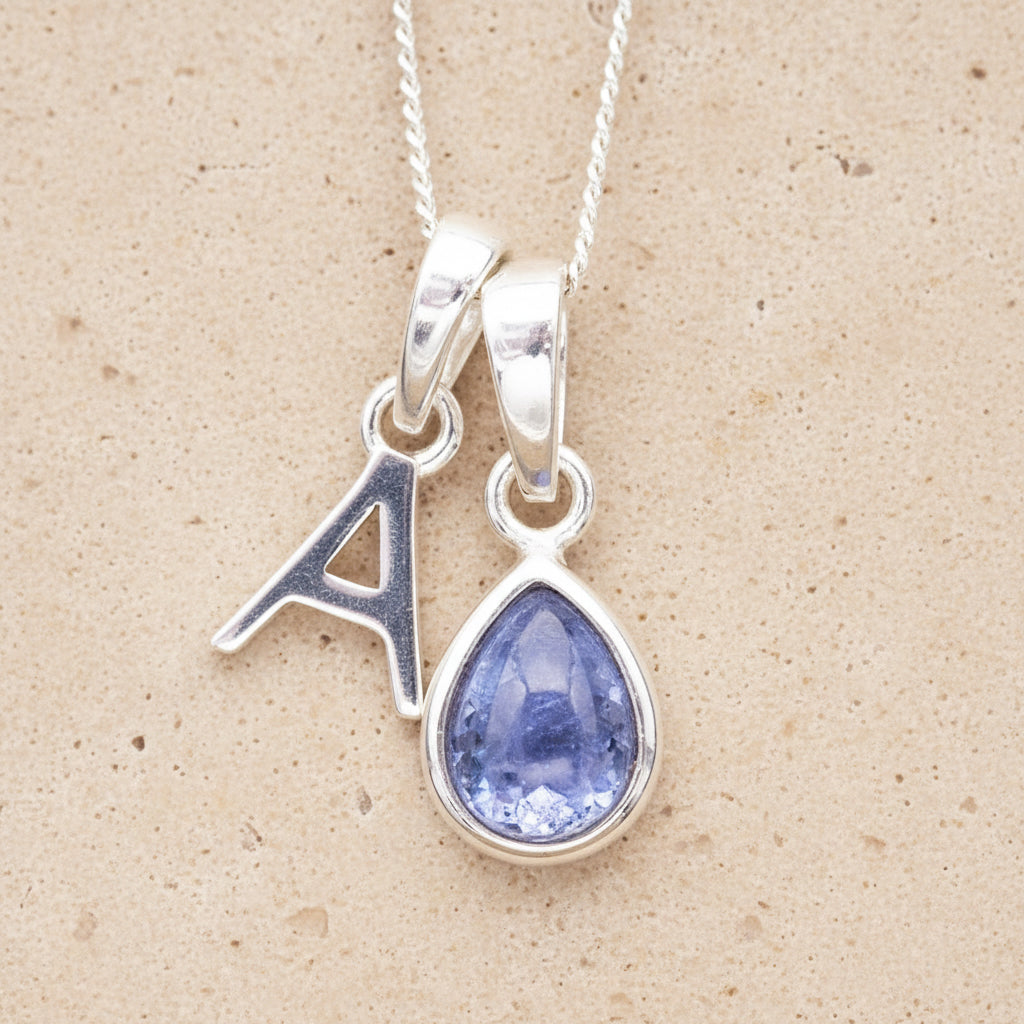 sterling silver initial a pendant and december birthstone tanzanite necklace by indie and harper australia