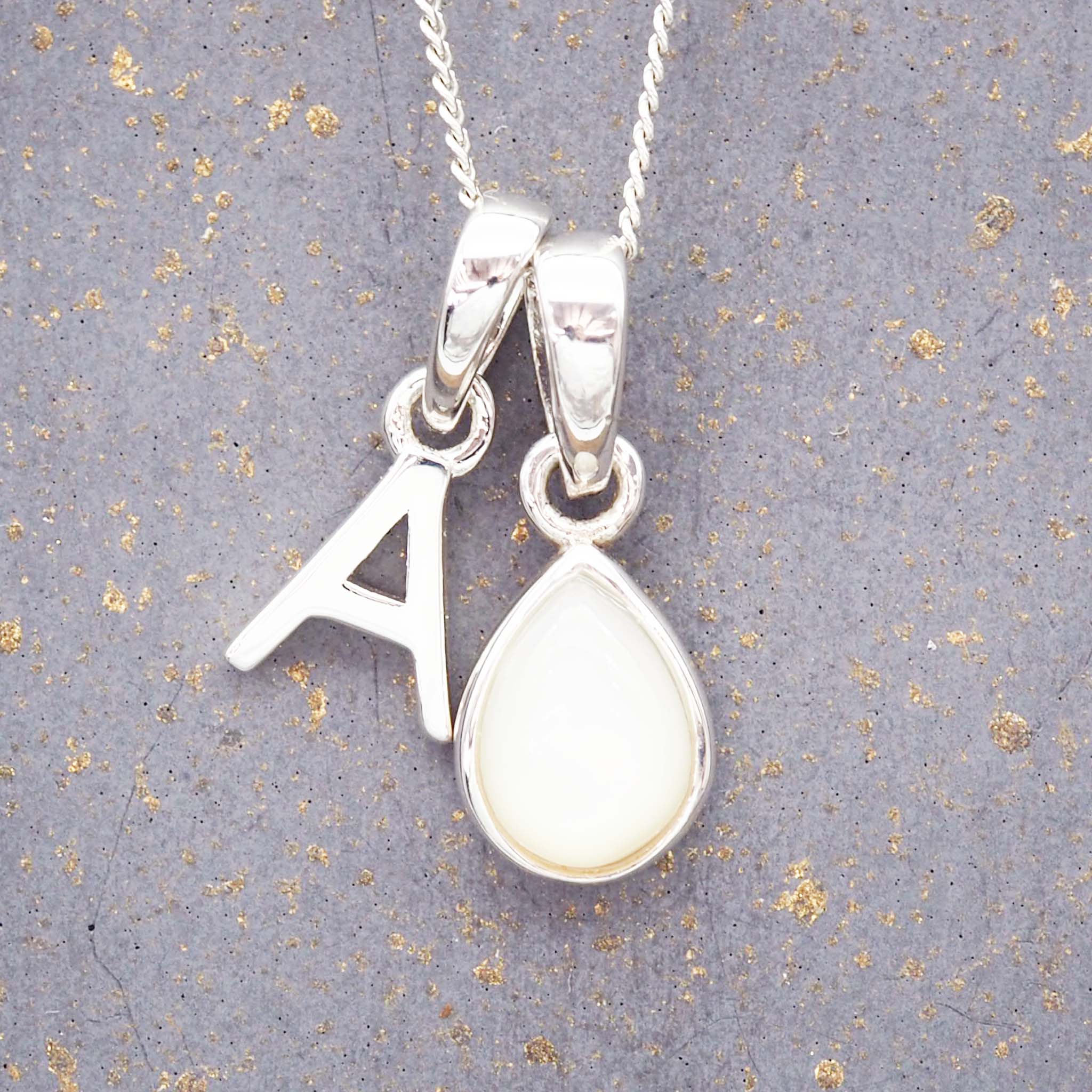 Silver initial and June birthstone pearl necklace by indie and Harper Australia 