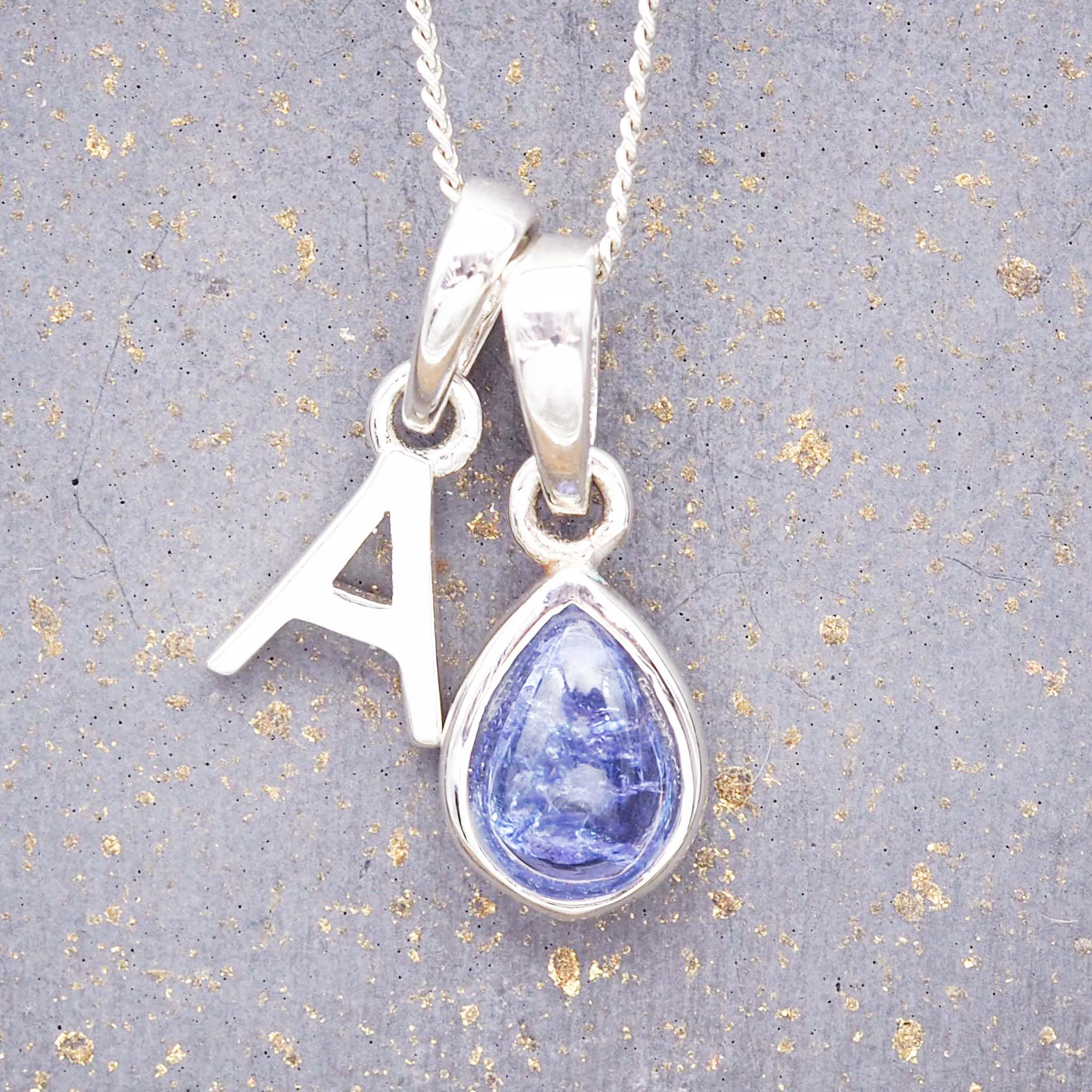 sterling silver initial a pendant and december birthstone tanzanite necklace by indie and harper australia