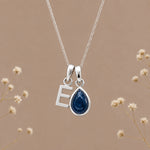 Sterling silver initial E and natural September sapphire necklace