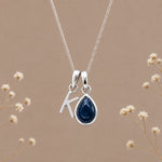 Sterling silver initial K and natural September sapphire necklace